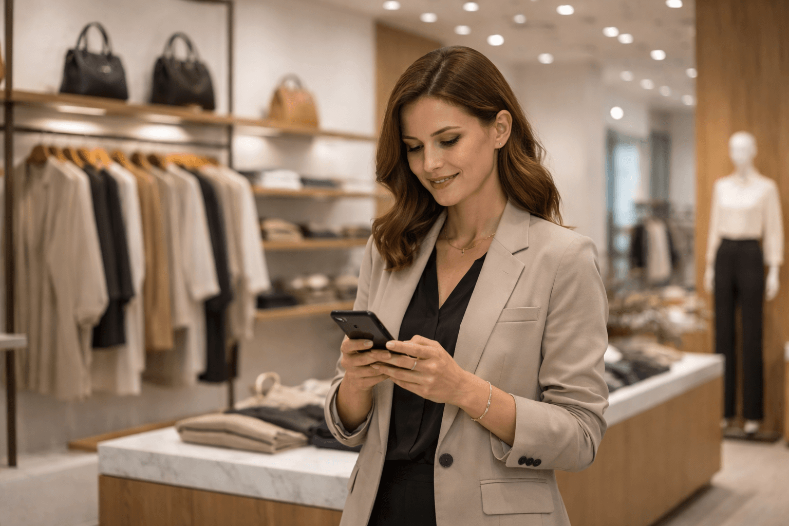 Store associate sending a personalized product recommendation to a customer via mobile as part of a retail clienteling workflow