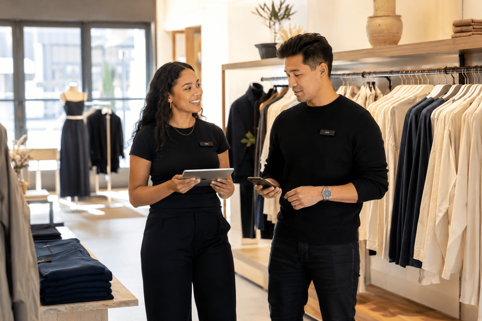 Store associate using a modern mobile POS on the sales floor