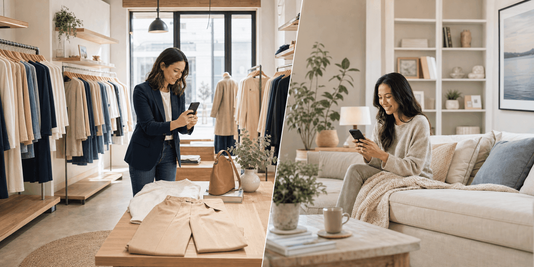 A store associate texting a customer product recommendations from the sales floor
